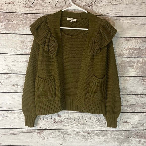 Madewell Ruffle Cardigan Sweater In Green - Picture 2 of 12
